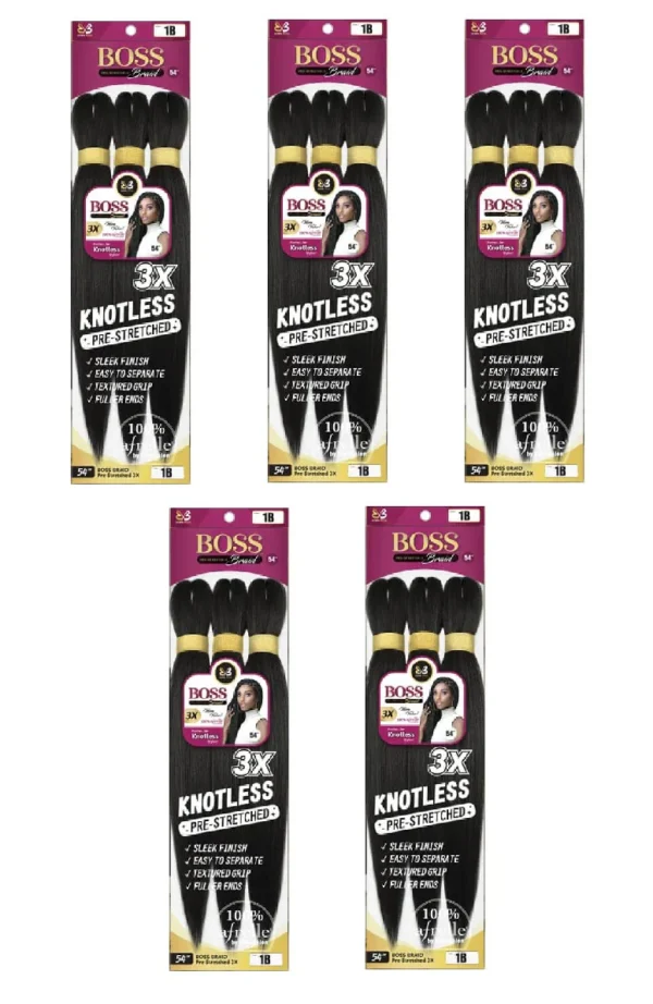 BOBBI BOSS BRAIDS 3X PRE-STRETCHED BRAID 54" 1B (5 PACK) - Image 3